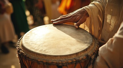 A person is playing a drum during a music performance