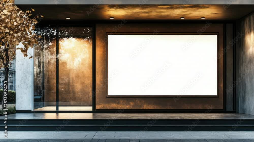 Poster A simple picture frame on a wall in front of a building, empty and waiting for a photo