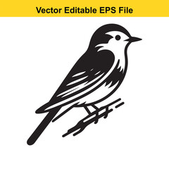 Obraz premium Black and white vector illustration of a bird perched on a branch