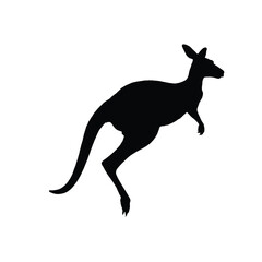 Fototapeta premium Black Silhouette Kangaroo Jumping White Background