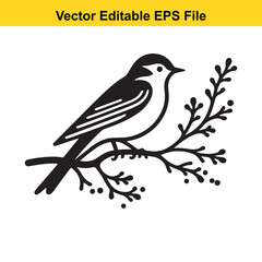 Obraz premium A black and white illustration of a bird perched on a branch