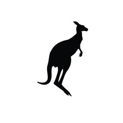 Fototapeta premium Black Silhouette Kangaroo Standing Profile View white background