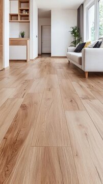 Minimalist Interior Design with Light Wooden Flooring and Natural Light Creating a Bright and Airy Ambience.