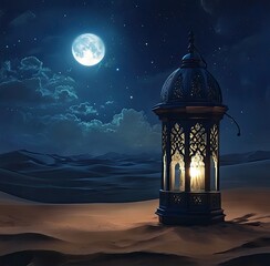 Desert lantern under a full moon