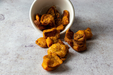 Traditional hungarian pork cracklings - crispy fired of rendered pork fat