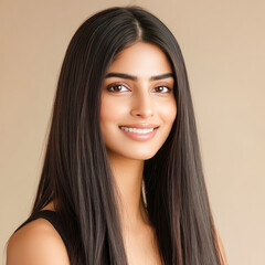Beautiful Indian woman with long and straight hair,