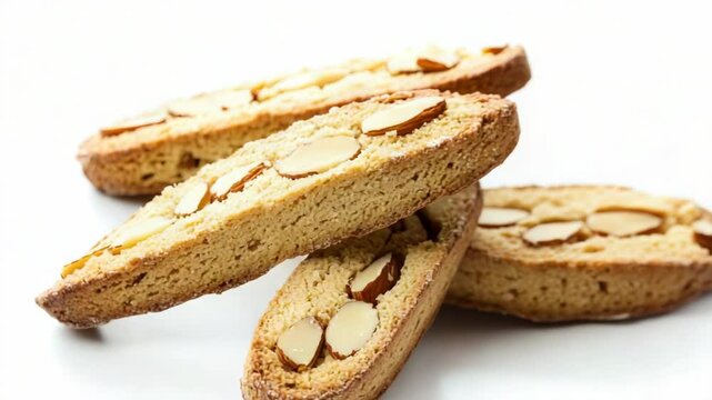 Freshly baked almond biscotti cookies arranged on a clean white surface