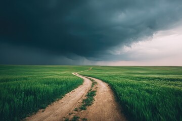 Fototapeta premium Stormy path through a green field
