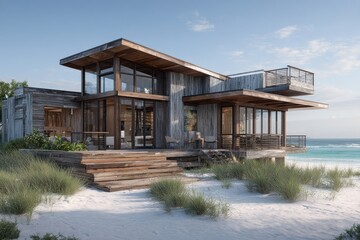 Obraz premium Modern Beachfront House Architectural Design Ocean View