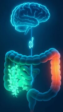 3D probiotic capsule absorption in human gut microbiome, probiotic capsule in digestive system concept, probiotic capsule supporting gut health and microbiota