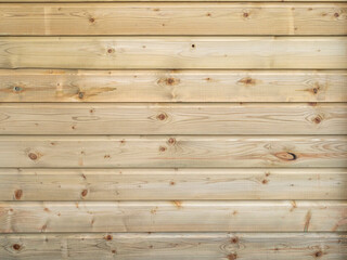 Wooden wall background, light brown, horizontal planks, natural texture, knots, grain, timber, rustic, construction, paneling.
