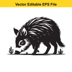 Obraz premium A black and white illustration of a wild boar in a desert setting