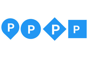 Blue Parking Icons Set – Location, Circle, Diamond, Square Parking Symbols PNG