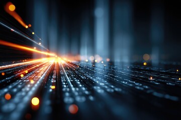Abstract digital speed, data streams, and light trails
