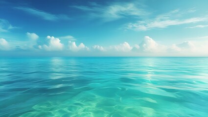 Obraz premium view of tropical ocean gradient from deep blue to aquamarine, with soft ripples and reflections