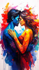 Passionate Watercolor Embrace of Two Figures