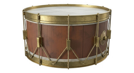 Detailed studio shot captures a meticulously crafted vintage snare drum against a black backdrop.