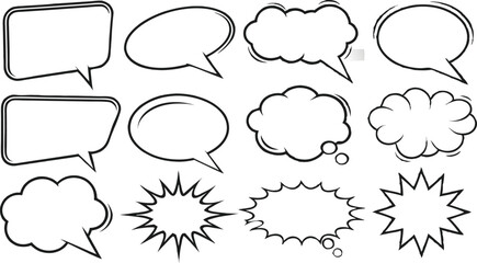 Retro empty comic speech bubbles set with black halftone shadows. Vintage design, pop art style - with comic book-style halftone shadows and bold black outlines. stock vector  illustration.