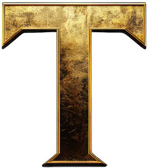 Gold Textured Letter 'T' on a PNG Background for Graphic Design