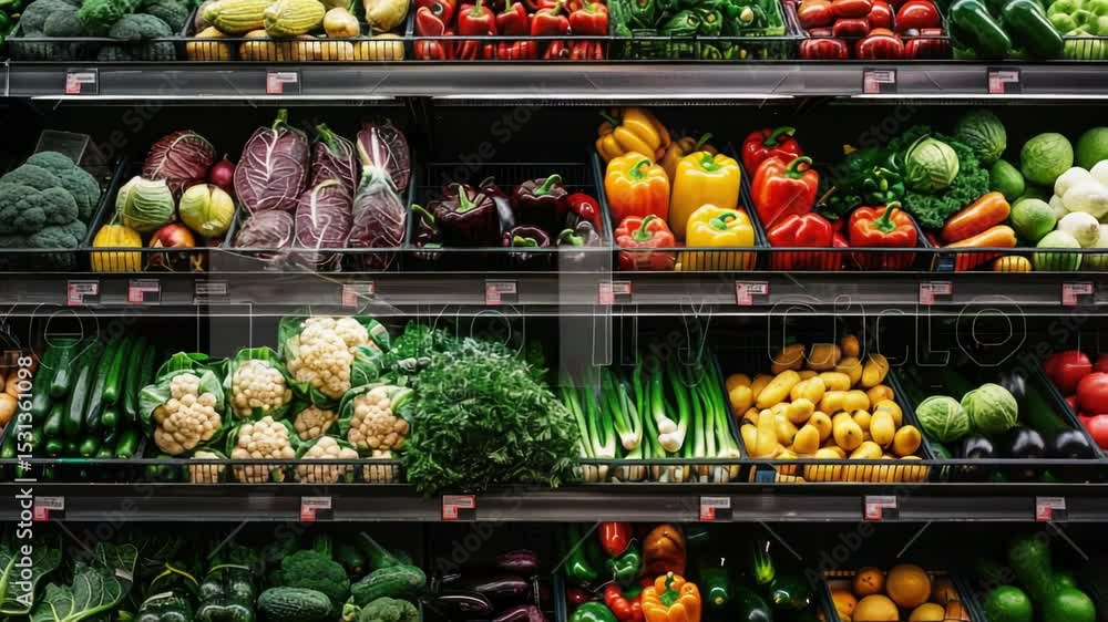 Poster a variety of fresh vegetables arranged on a shelf in a store