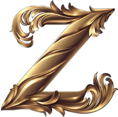 Elegant Golden Letter Z with Ornate Swirling Accents and Black Background