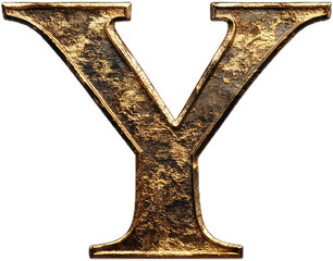 Golden Metallic Letter Y With Textured Surface on Black Background