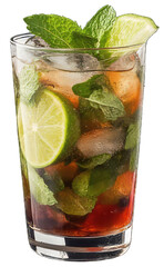 Refreshing Mojito Cocktail in Highball Glass With Ice, Lime, and Mint Leaves