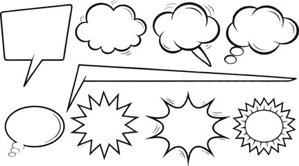 Retro empty comic speech bubbles set with black halftone shadows. Vintage design, pop art style - with comic book-style halftone shadows and bold black outlines. stock vector  illustration.