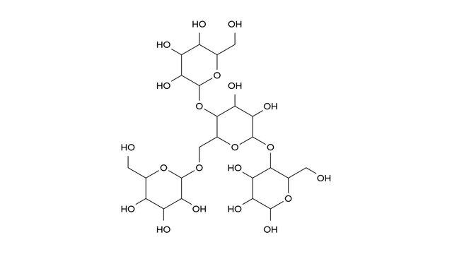 glycogen molecule, structural chemical formula, ball-and-stick model, isolated image metabolite