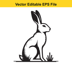 Fototapeta premium A majestic black and white illustration of a sitting hare, showcasing its elegant posture and detailed features against a plain white backdrop.