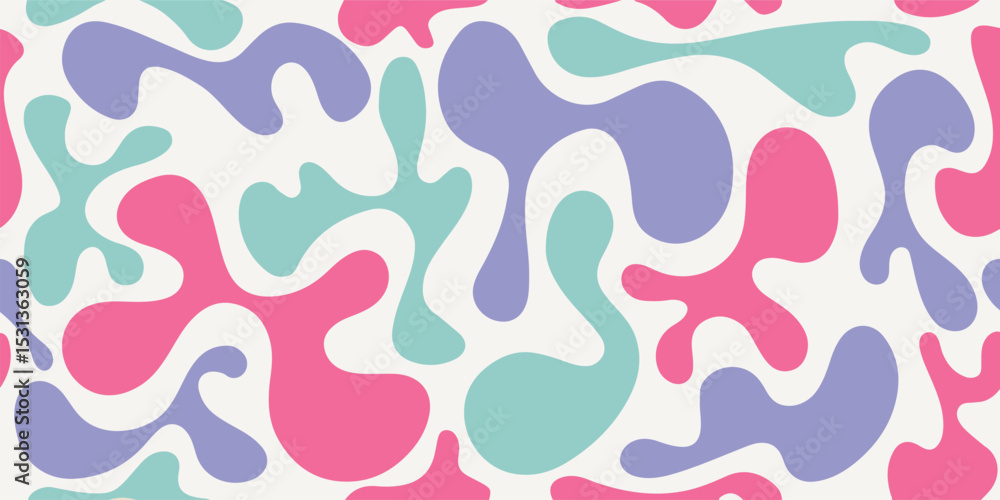 Poster funky liquid shapes seamless pattern- abstract colorful blobs, drops and splashes forms in psychedel