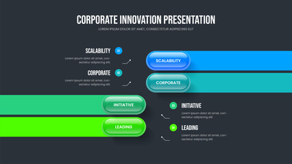 Product Portfolio Frame Template Vector Illustration. Service Strategy 4 Step Infographic Slideshow Layout. Financial Introduction Four Element Diagram Slide Design.