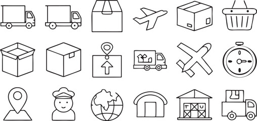 Delivery Logistics Icons Set Solid Truck Parcel Shipping Editable Vector Design