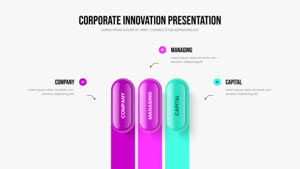 Financial Growth 3 Element Infographic Presentation Layout. Corporate Strategy Frame Template Vector Illustration. Marketing Report Three Option Diagram Slideshow Design.