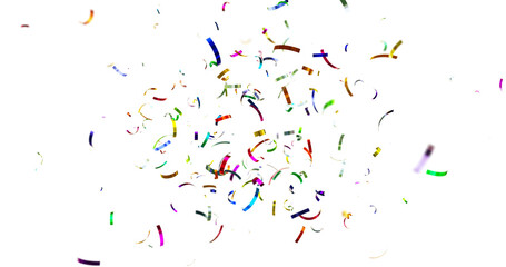 Colorful Confetti against a White Background Tranparent BG Confeti. Confetti partical isolated background. 3d Rendering Transparent Confetti. Confetti Celebrations Party Background Design.