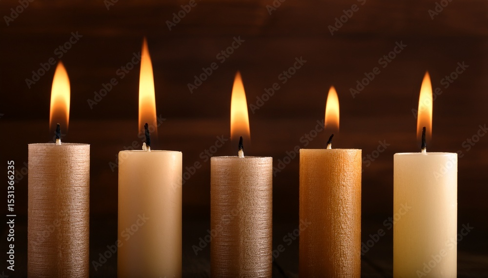 Poster sequence of five burning candles shows a flame reducing in size with soft glow