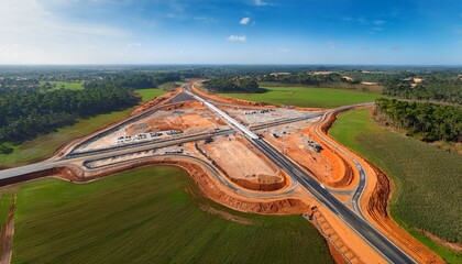 new road base intersection under construction as part of singleton bypass seen from aerial view