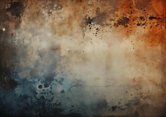 Abstract grunge texture background Dark brown, beige, and blue hues with splatters and distressed effects, perfect for design projects.