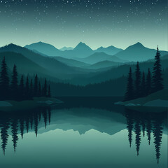 Serene Night Mountain Lake Reflection Under a Starry Sky isolated on transparent background