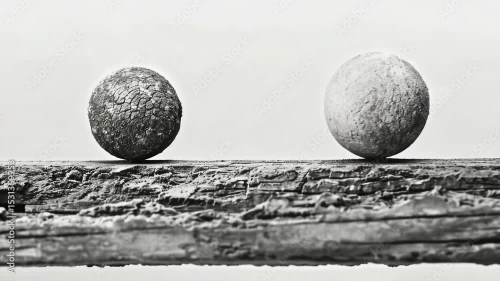 Poster a natural scene with two rocks resting on top of a wooden surface