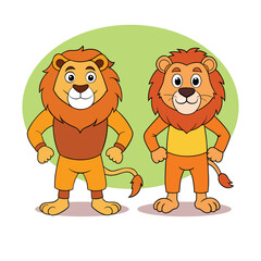 Two friendly cartoon lions ready for adventure