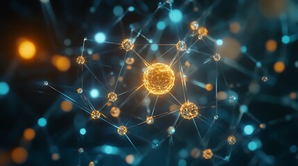 Glowing atom structure model over space or digital backgroundImage