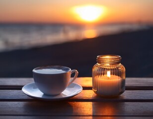 golden hour reflections with candle and morning coffee
