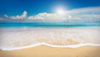 beautiful sandy beach with blur ocean background summer concept