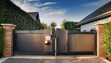 front gate of property with chain latch and lock on gate
