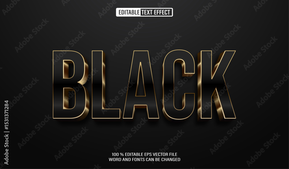 Poster editable 3d text style effect - black gold text effect template