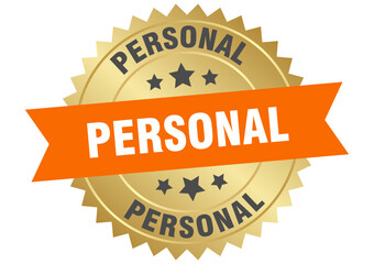 personal. personal round orange and gold label isolated on transparent background