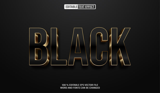 Editable 3d text style effect - Black Gold text effect Template
