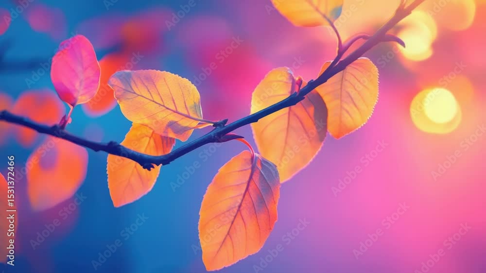 Poster a detailed view of leaves on a tree branch, suitable for use in nature and outdoors-themed projects