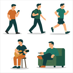 Male Character in Various Daily Activities